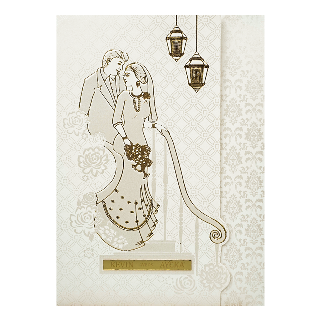 White Gold Couple Wedding Card-KJTS1704