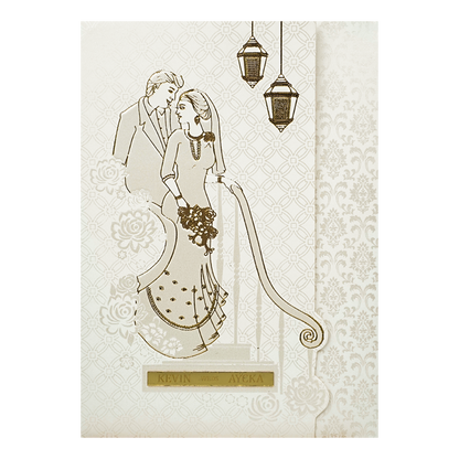 White Gold Couple Wedding Card-KJTS1704