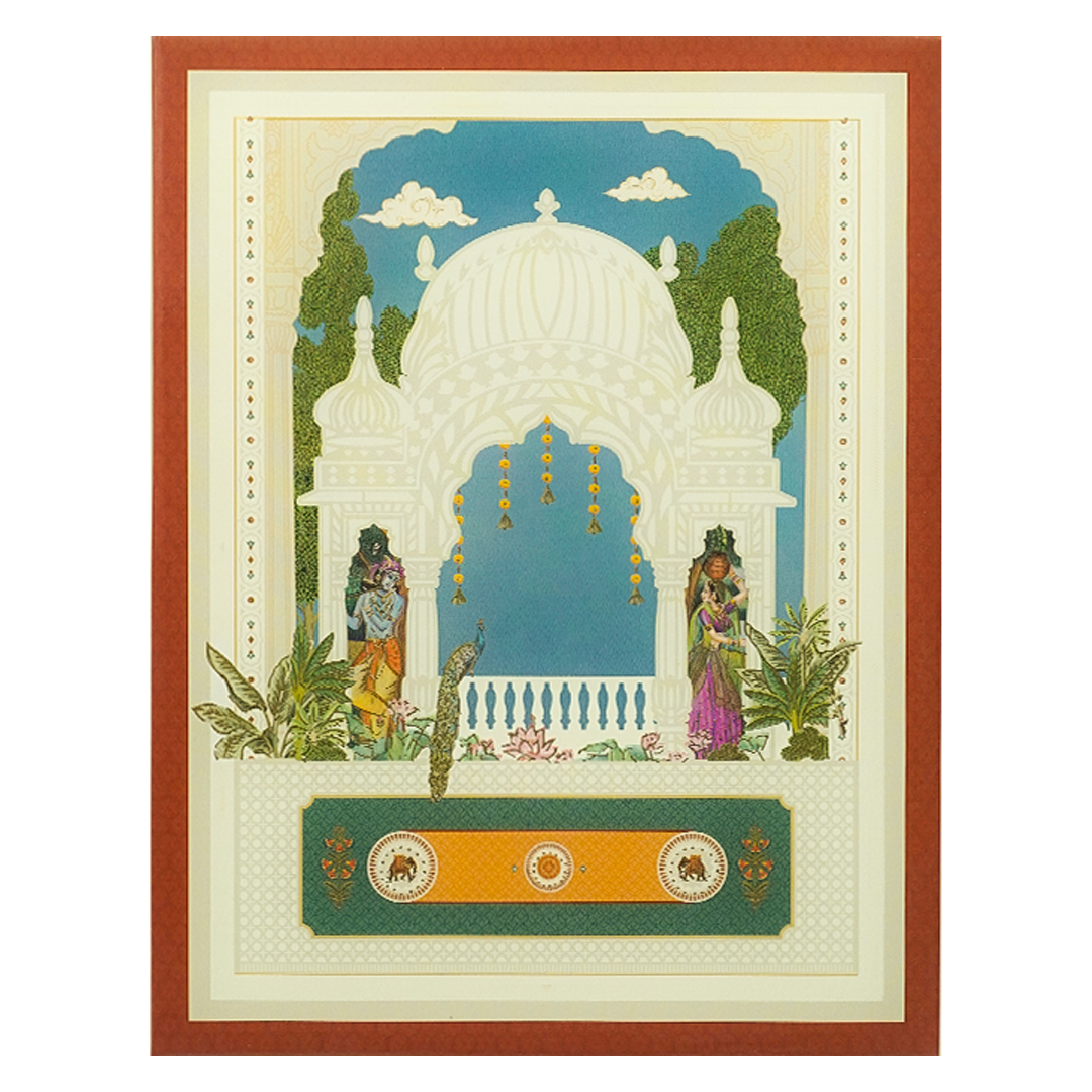 Maroon Radha Krishna Padded Wedding Card - KBM05150