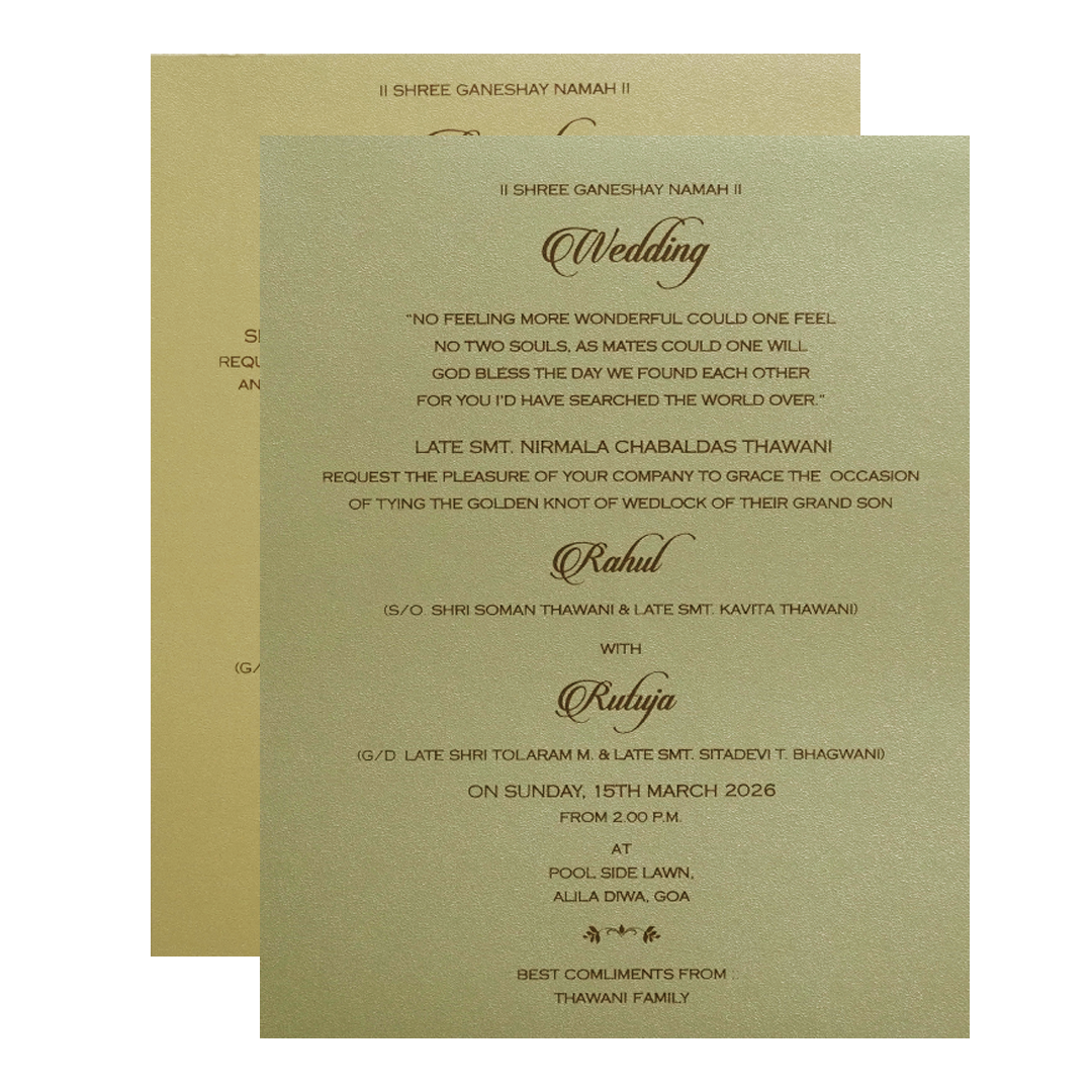 Green Gold Floral Double Door Padded Wedding Card-KMMWD1106