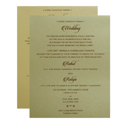 Green Gold Floral Double Door Padded Wedding Card-KMMWD1106