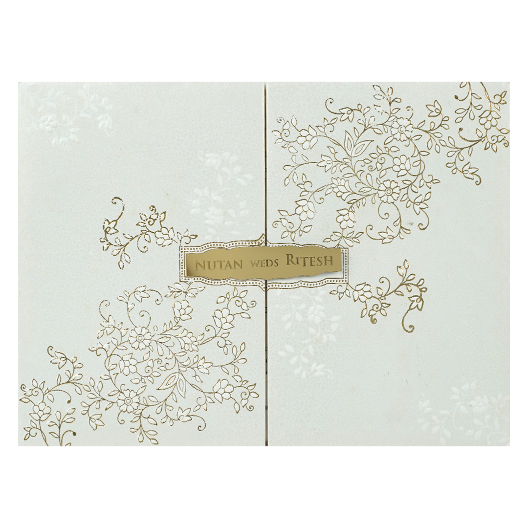 White Floral Gold Foil Padded Wedding Card-KRE25870