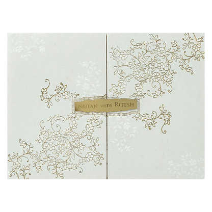 White Floral Gold Foil Padded Wedding Card-KRE25870