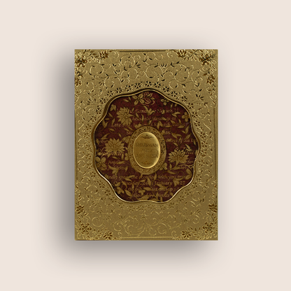 Gold Floral MDF Laser Cut Wedding Invitation Card - KRB10150