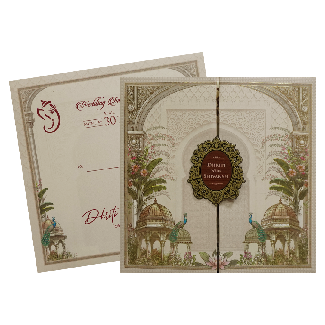 Cream Palace Padded Wedding Card - KSH72710