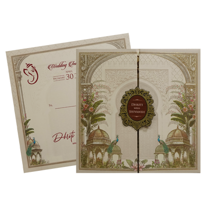 Cream Palace Padded Wedding Card - KSH72710