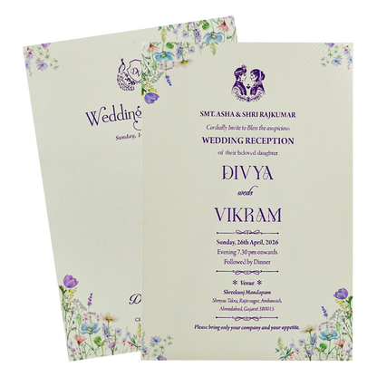 Lavender Single Sheet Floral Wedding Card - KNM6001W.