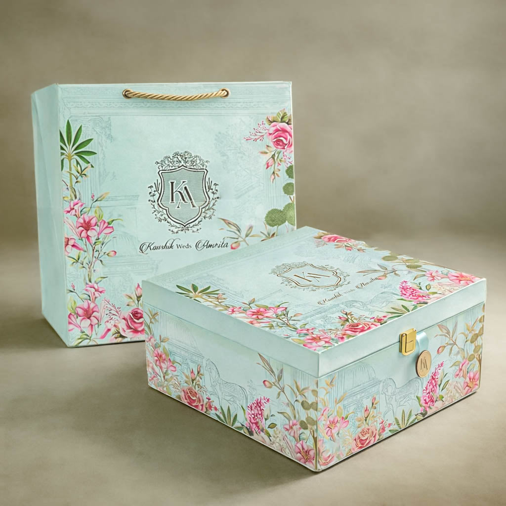 Blue Pink Floral Luxury Invitation Box-KNLW202531