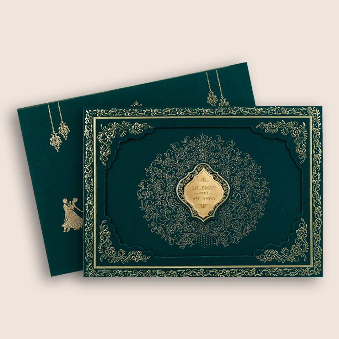 Green Floral Laser Cut Padded Wedding Invitation - KRB10480