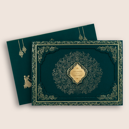 Green Floral Laser Cut Padded Wedding Invitation - KRB10480