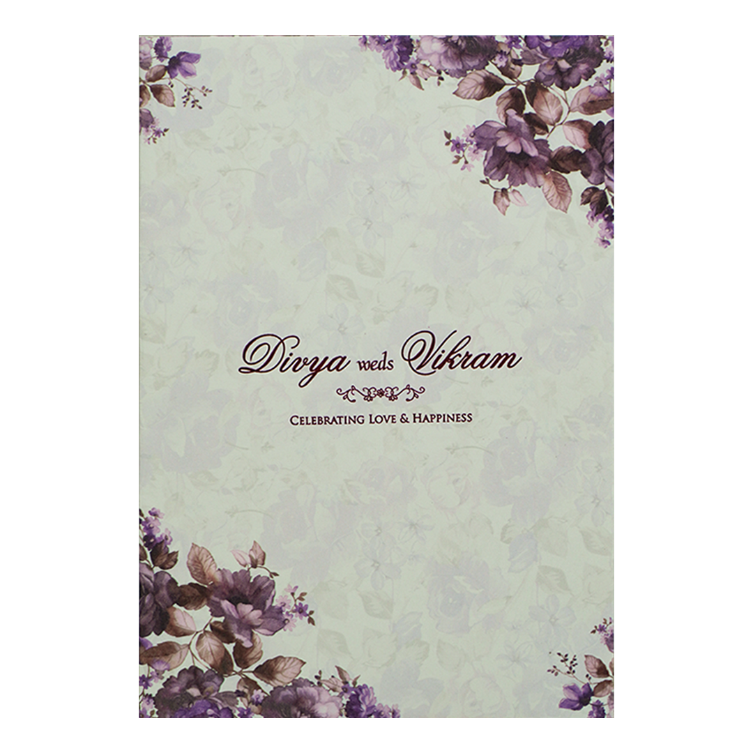 Violet Prince Paper Print Floral Wedding Card In Offset Printing-KNPP680V