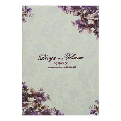 Violet Prince Paper Print Floral Wedding Card In Offset Printing-KNPP680V