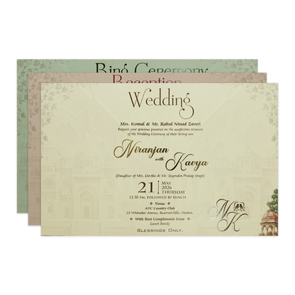 Grey Palace Floral Padded Wedding Card-KSH72180