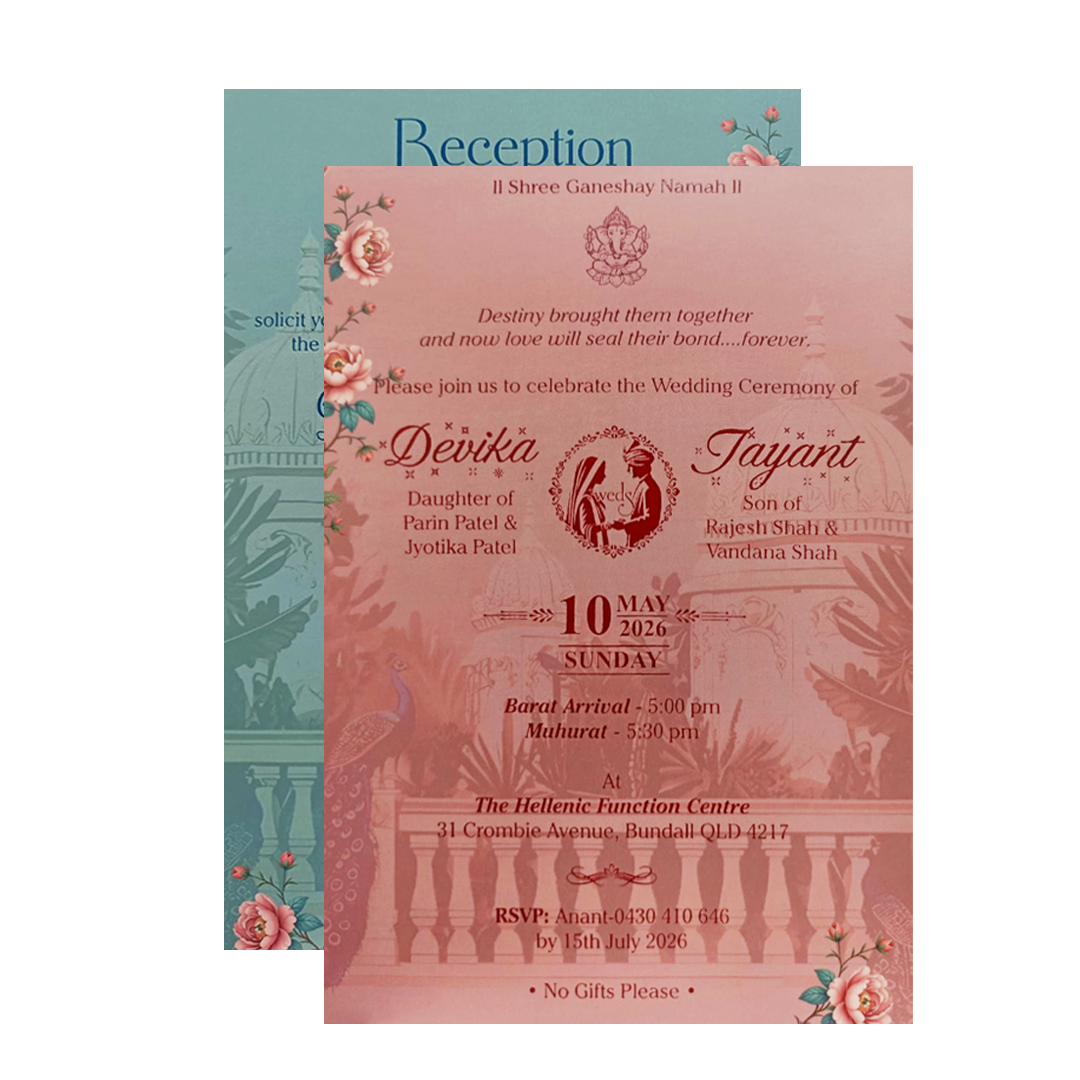 Mint Blue Padded Palace Peacock Wedding Card- KVN07380