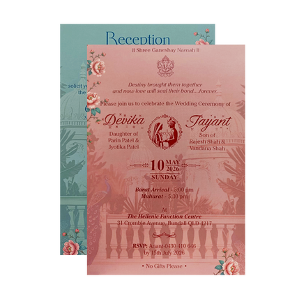 Mint Blue Padded Palace Peacock Wedding Card- KVN07380