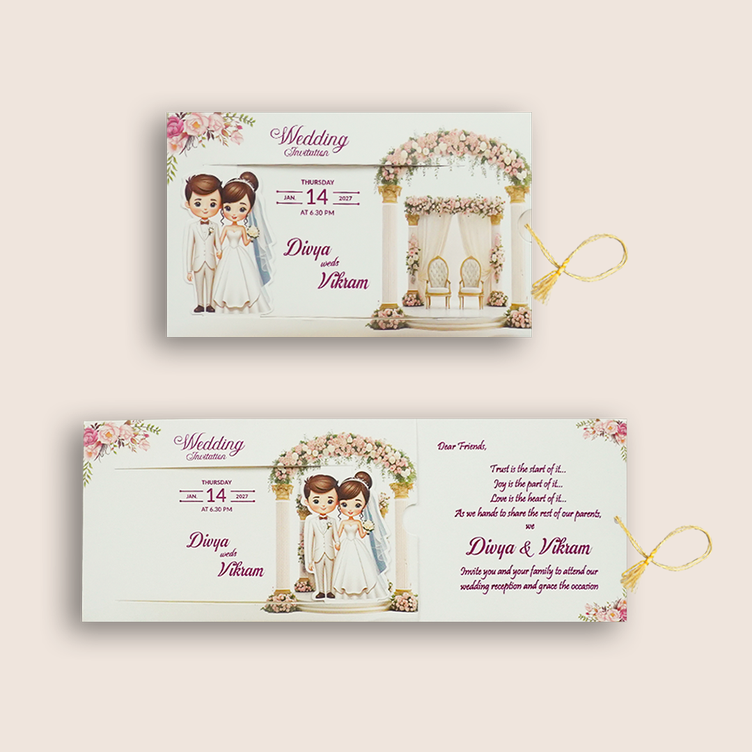 White Slide Floral Bride Groom Wedding Card - KNKSP761