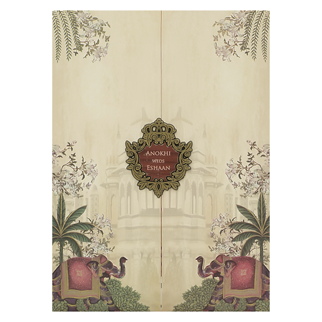 Cream Palace Elephant Wedding Card-KJTS3652