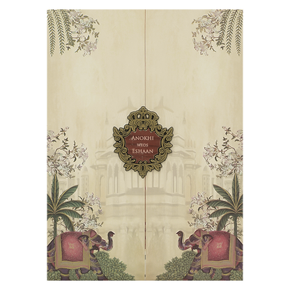 Cream Palace Elephant Wedding Card-KJTS3652