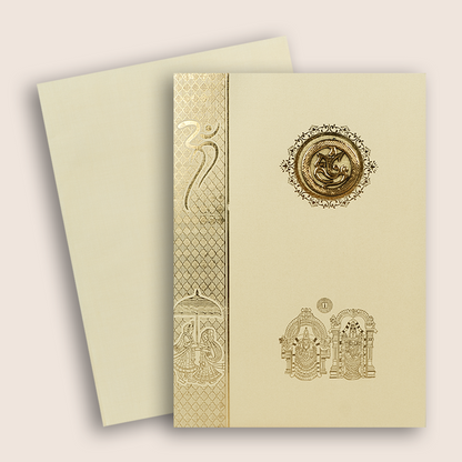Cream Balaji Padmavathi Invitation Card - KNCP817C