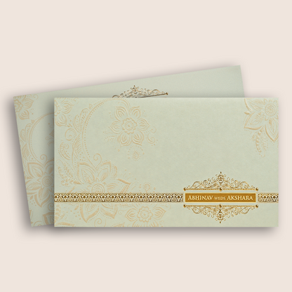 White Embossed Floral Padded Invitation Card - KPR024540