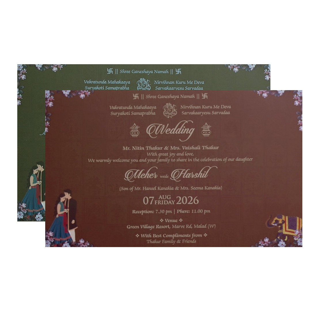 Navy Blue Padded Royal Curtain Wedding Invitation - KVN07440