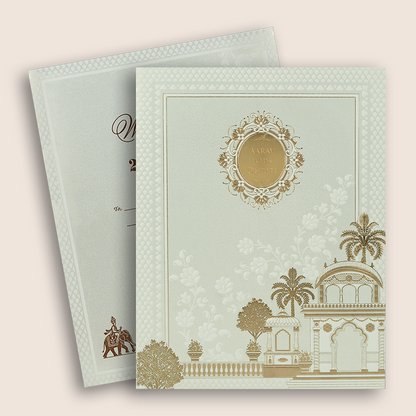 White Embossed Floral Marriage Invitation - KSH27260