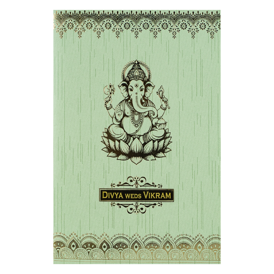 Green Floral Ganesha Wedding Card-KNKR051GN