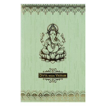Green Floral Ganesha Wedding Card-KNKR051GN