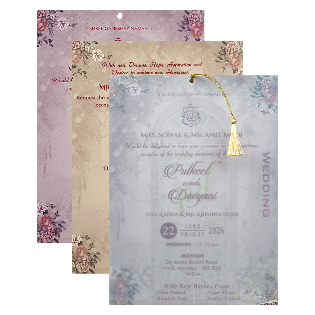 Green Floral Bag Wedding Card-KJTS1807