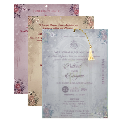 Green Floral Bag Wedding Card-KJTS1807