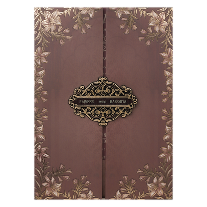 Brown Gold Floral Padded Wedding Card-KJTS1824