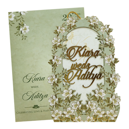 Green Floral Arch Laser-Cut Wedding Card - KFR16130