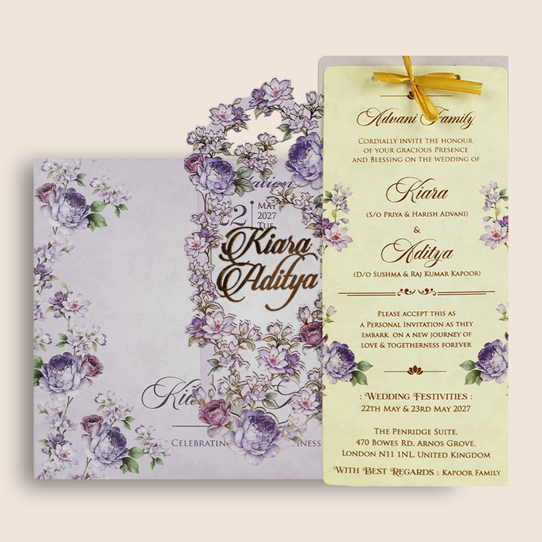 Lavender Floral MDF Laser Cut Wedding Card  - KFR17020