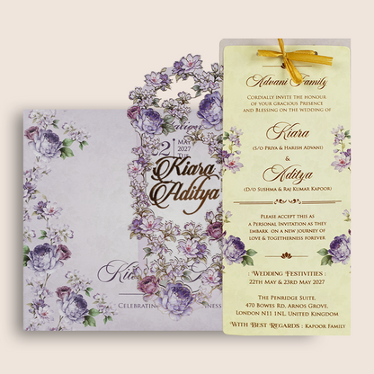 Lavender Floral MDF Laser Cut Wedding Card  - KFR17020
