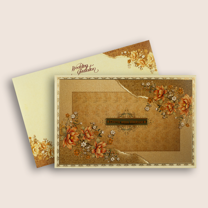 Beige Floral Padded Wedding Invitation Card - KNAK4704