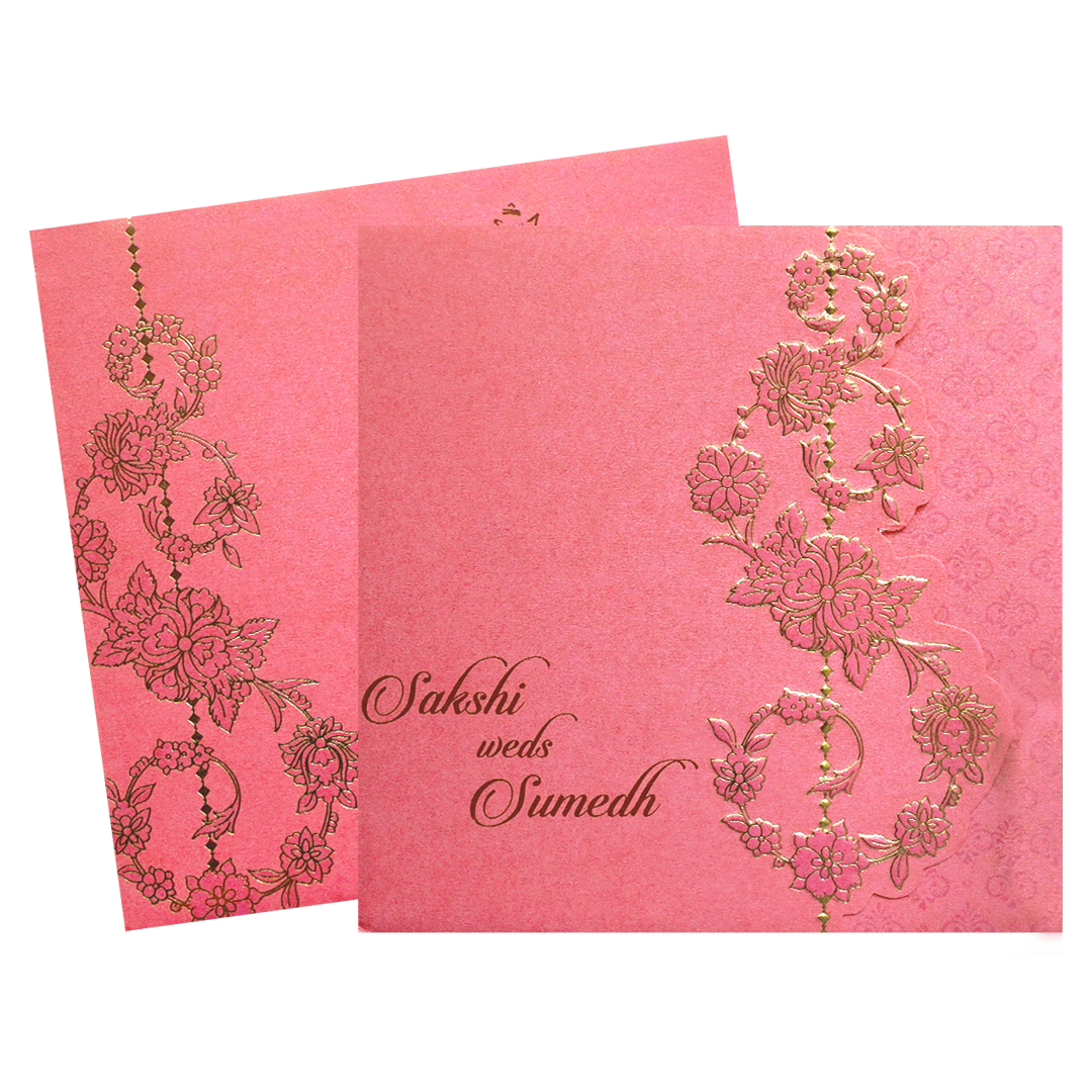Pink Floral Laser Cut Wedding Card-KPR06150