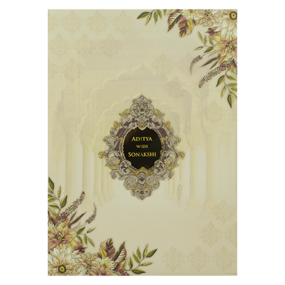 Cream Floral Palace Arch Padded Wedding Card-KRE26540