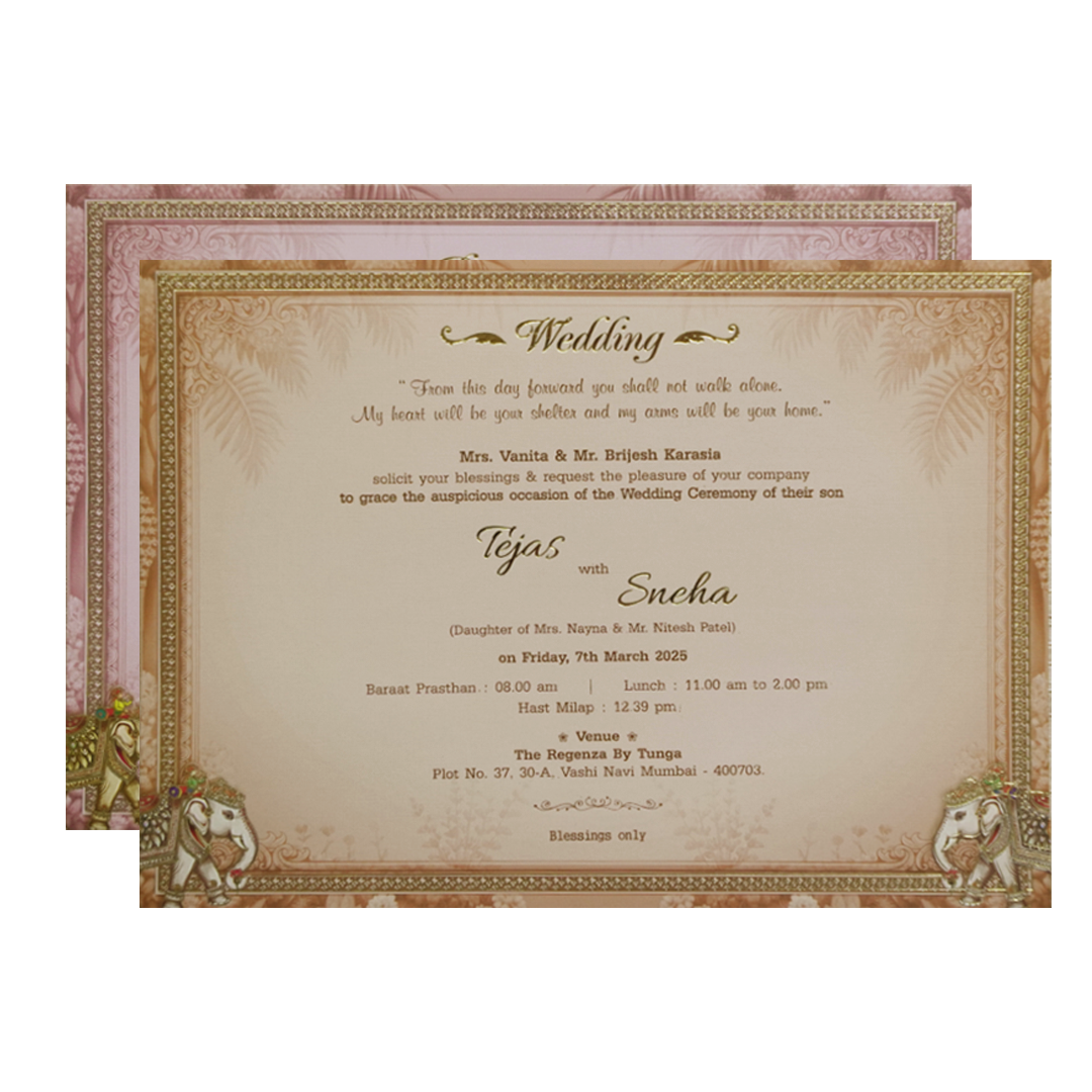 Green Palace Couple &amp; Elephant Padded Wedding Card-KMMEX8010