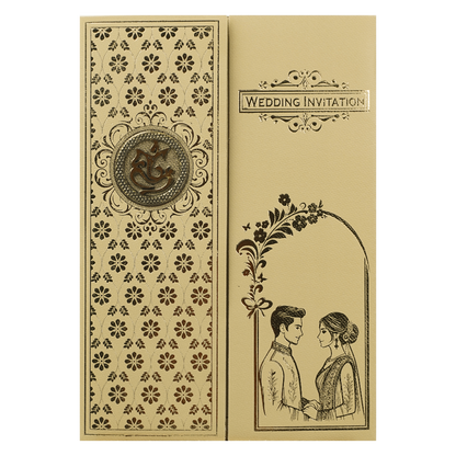 Gold Ivory Couple Gatefold Wedding Card-KNCM043GG