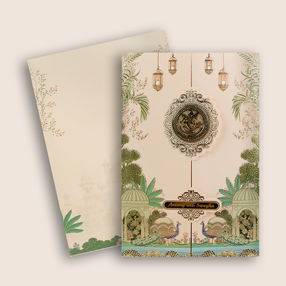 Cream Door Style Peacock Wedding Card - KNKY2601