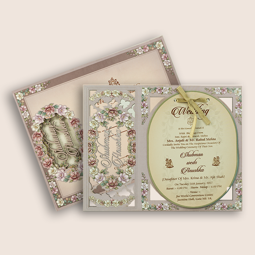 Lavender Floral MDF Laser Cut Wedding Invitation Card - KRB10040
