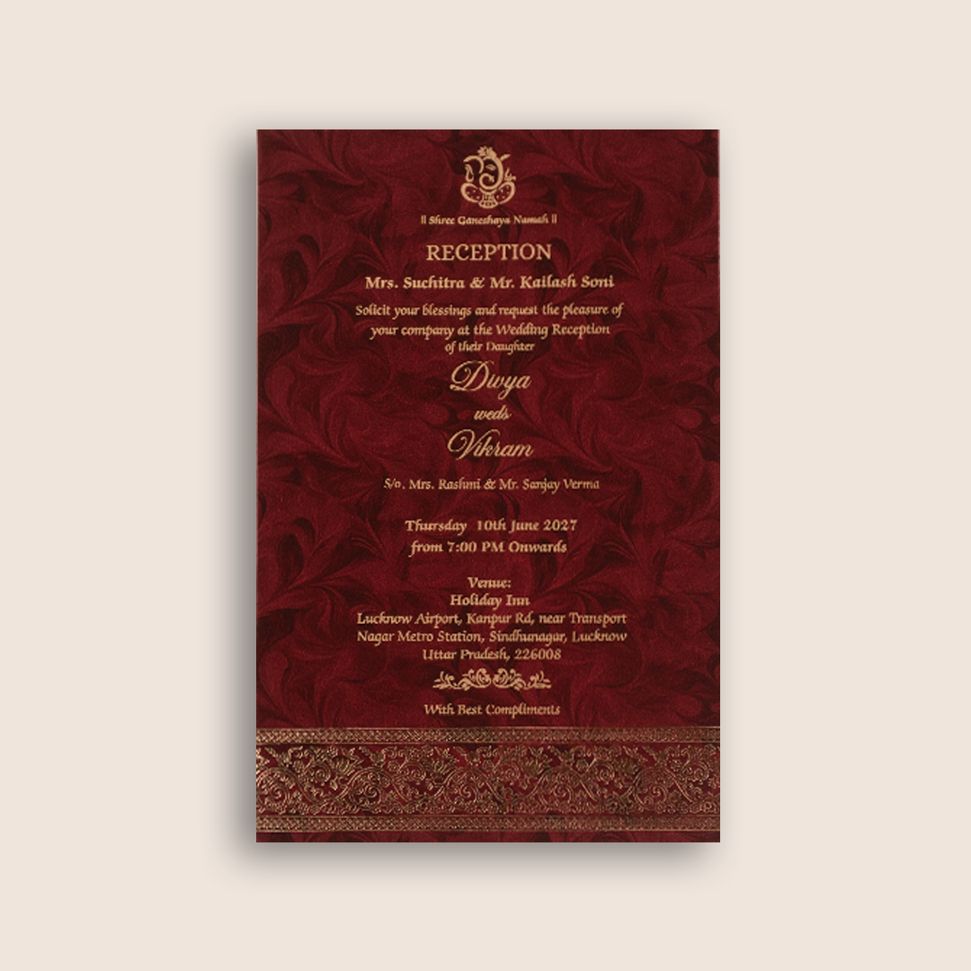 Burgundy Single Sheet Wedding Invitation - KNPD1691