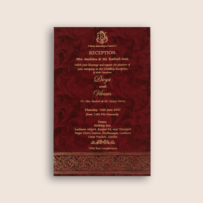 Burgundy Single Sheet Wedding Invitation - KNPD1691