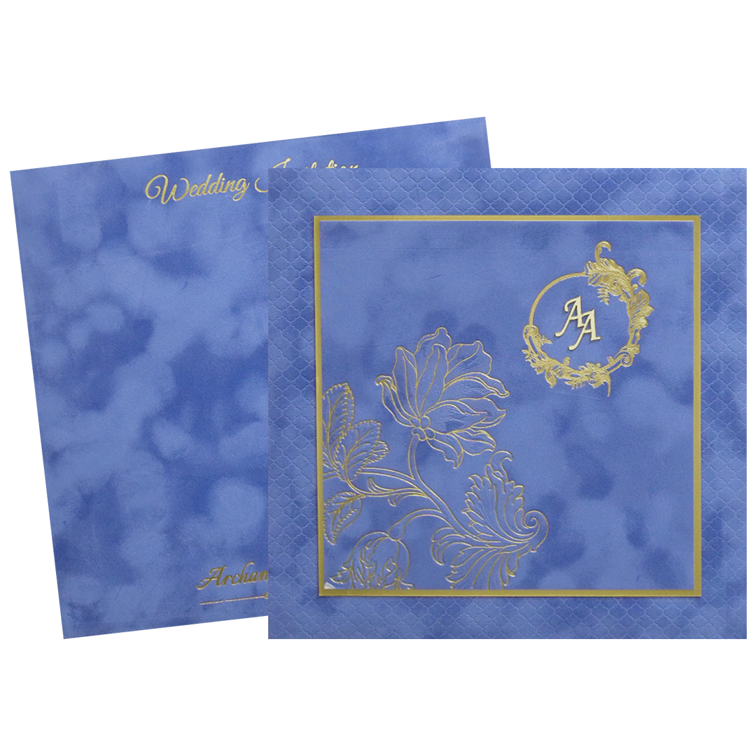 Blue Luxury Floral Wedding Invitation-KMMWD1135