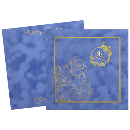 Blue Luxury Floral Wedding Invitation-KMMWD1135
