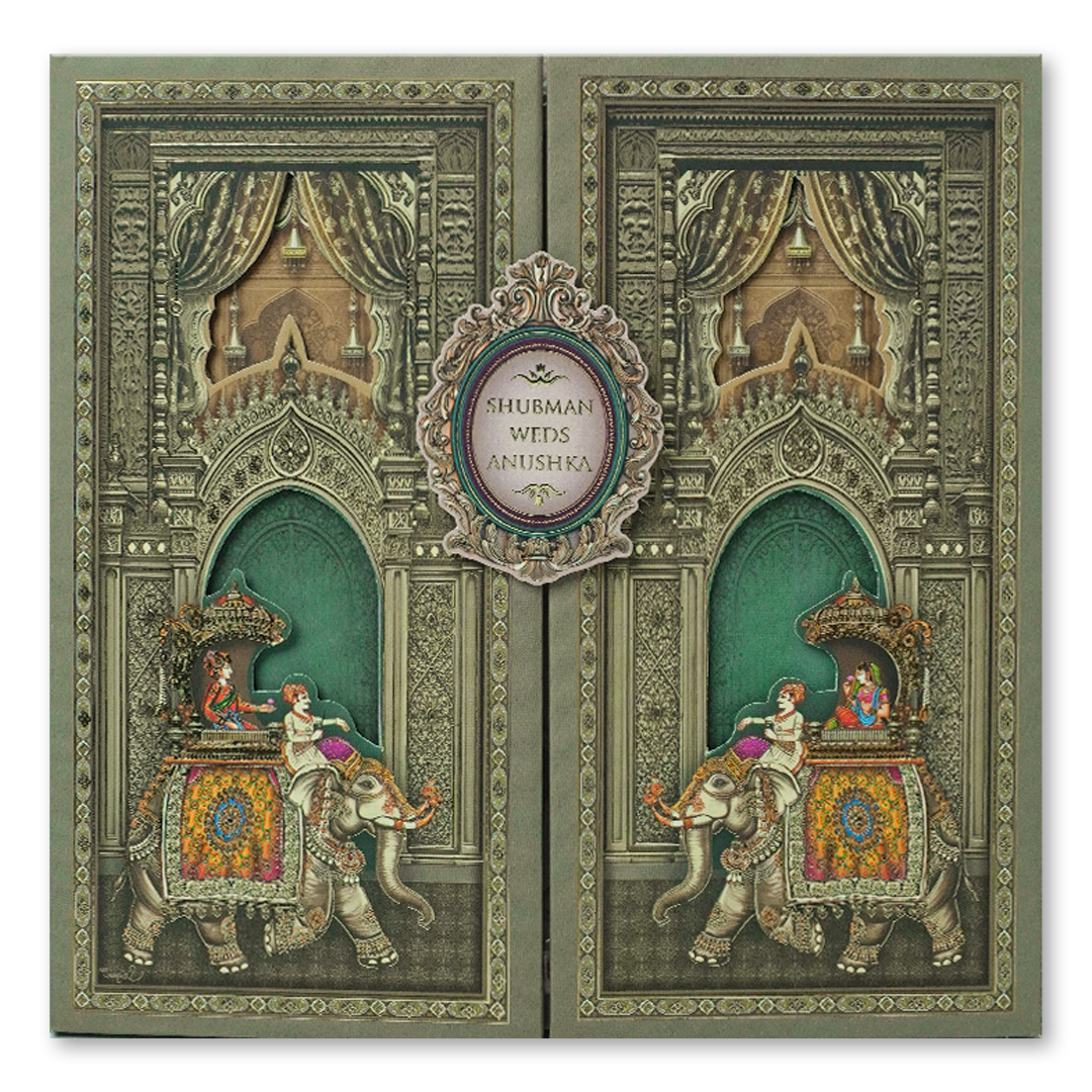 Royal Palace Door Style Padded Wedding Card - KRB09870