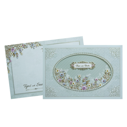 Green Laser Cut Padded Floral Embossed Wedding Card-KMMEX8090