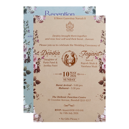 Pink Floral Royal Elephant Padded Wedding Card - KVN07430