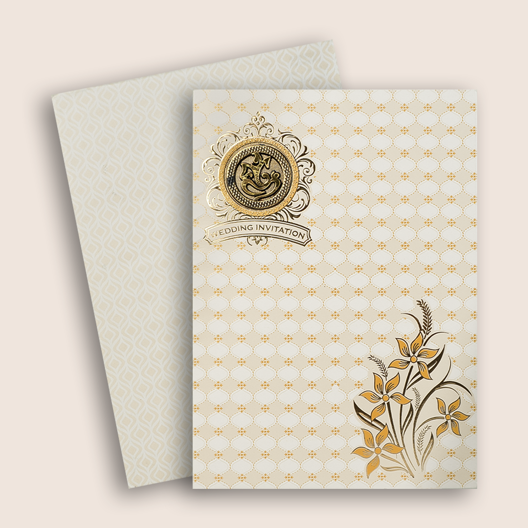 White Gold Floral Wedding Invitation Card-KNCWP456