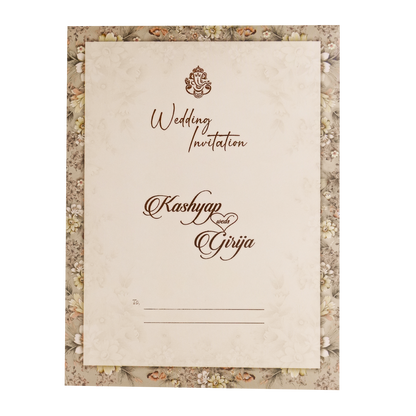 Cream Floral Padded Wedding Card-KSH72430
